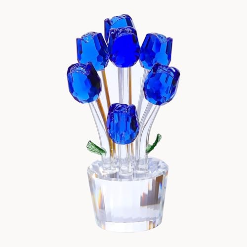 Crystal Rose Flower Bouquet Gifts for Women Wife Collectible Glass Rose Blue