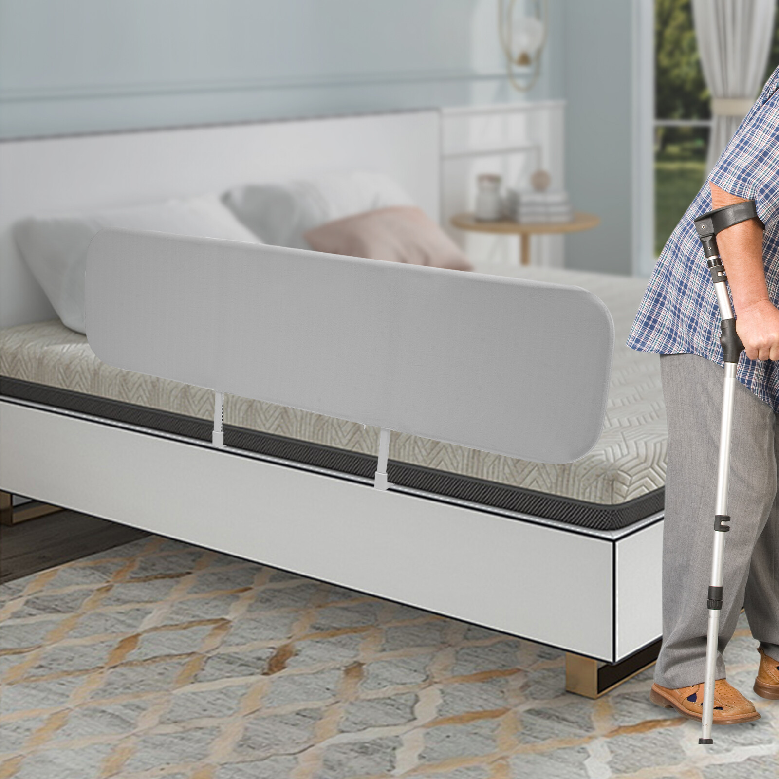 Foldable 59 inch Extra Long Toddler Bed Rail Guard for Kids Elderly Adjustable