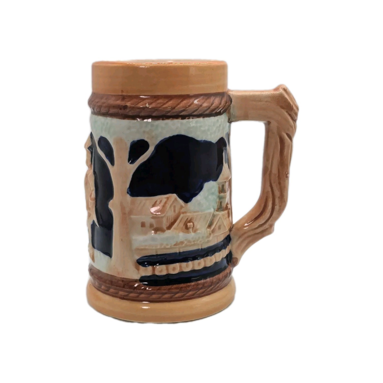 Beer Stein Mug Ceramic Tankard German Picturesque Navy Cobalt Blue Glaze