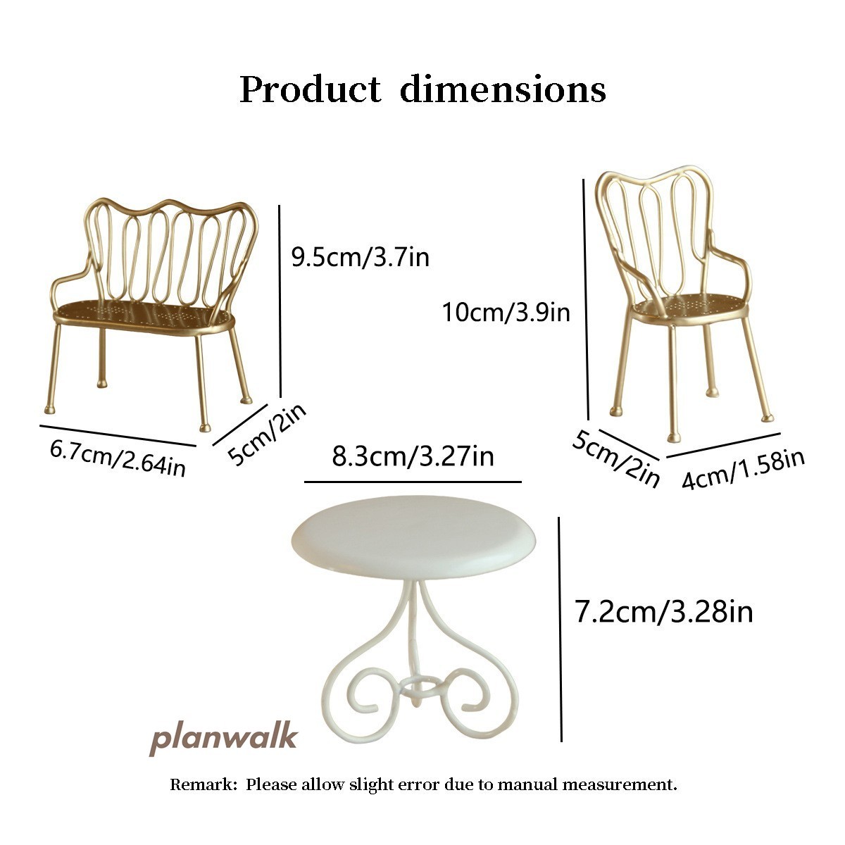 Dollhouse Miniatures 1:6 Scale Table Chair Bench Dining Furniture Metal DIY 