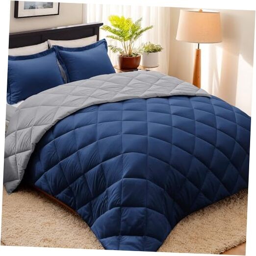  3pc Navy Comforter Set - All Season Reversible Twin/Twin XL Navy/Light Gray