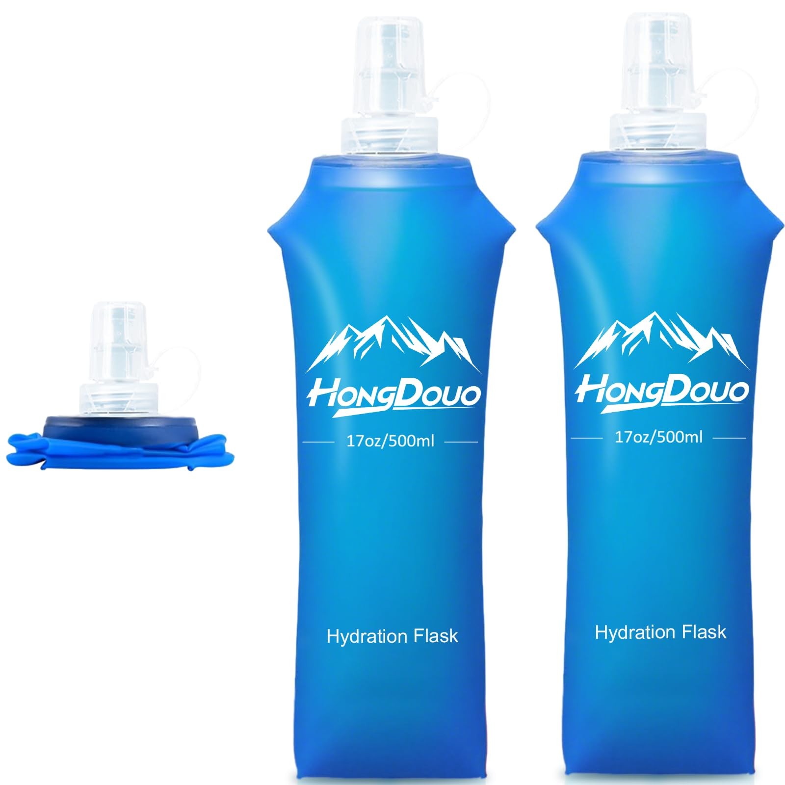 Hongdouo 2 Packs Soft Flask, 17oz/500ml TPU Collapsible Water Deep Blue 