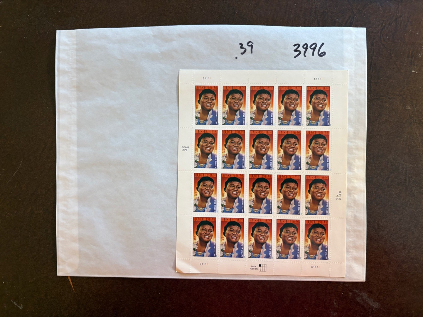 U. S. Sheet - 3996 - Black Heritage - Hattie McDowell -  Free Shipping!