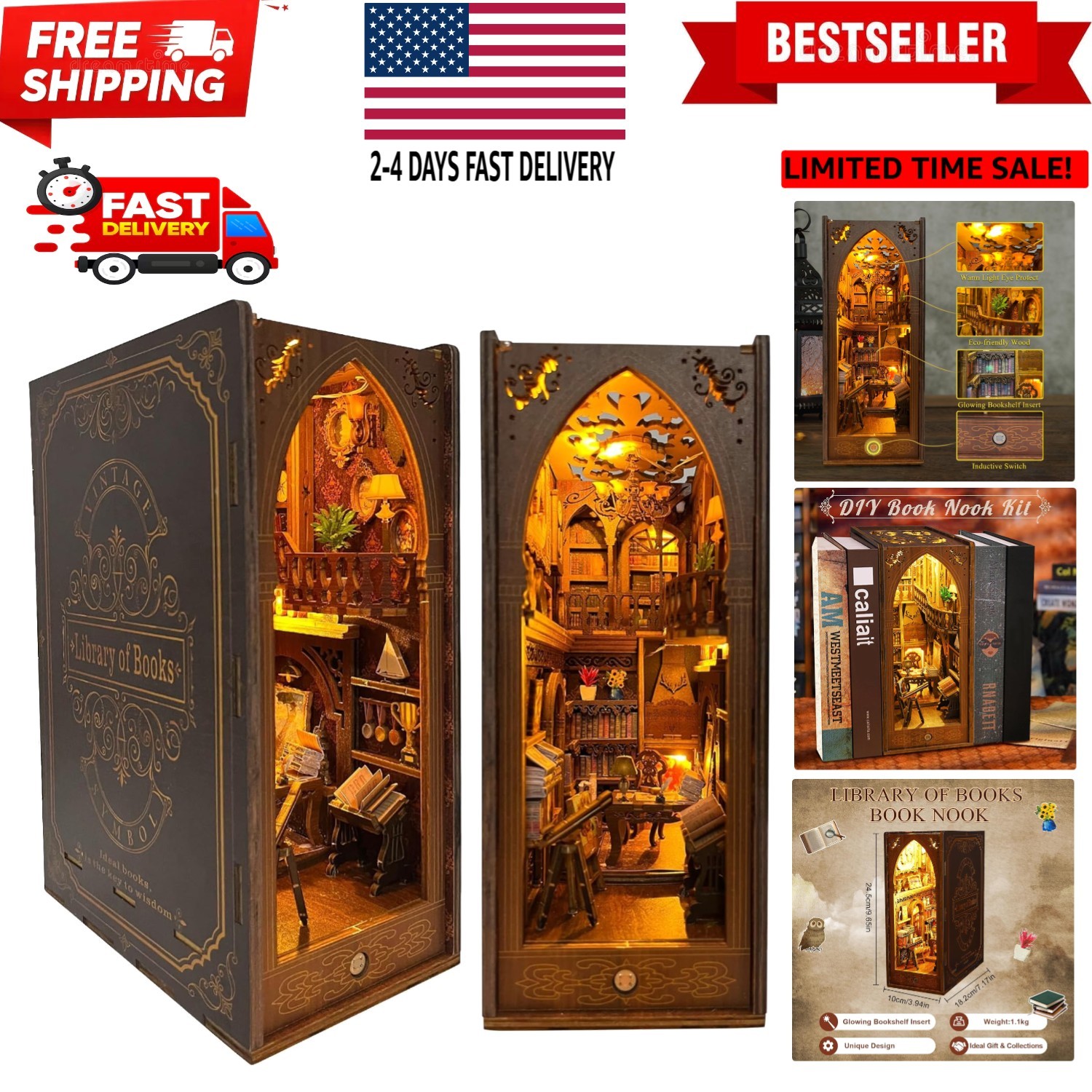 Book Nook Kit - DIY Doll House Booknook, Book Nook Miniature Kit for Bookshel...