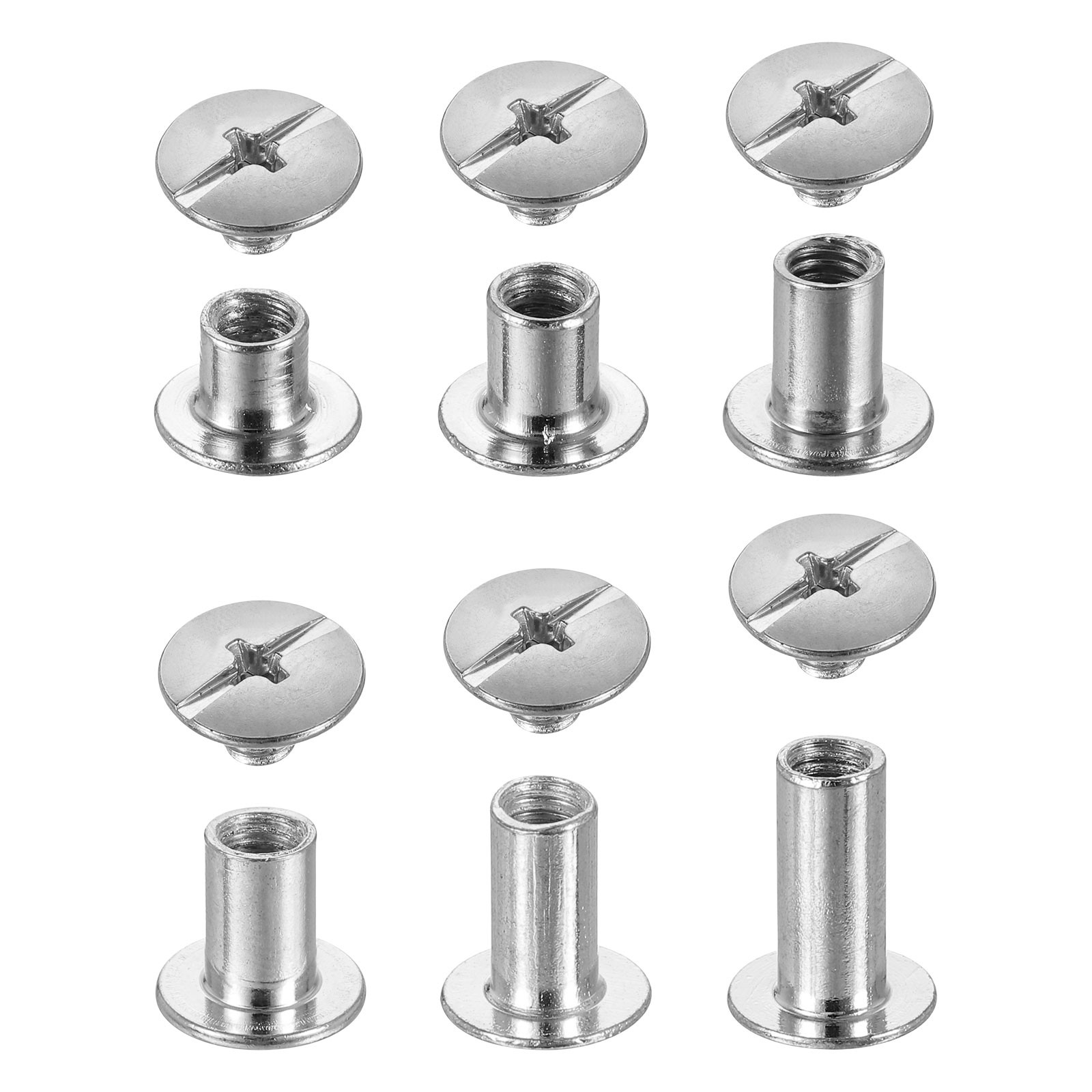 90 Sets Chicago Screw Rivet Metal Phillips Head, 6 Sizes, Silver Tone