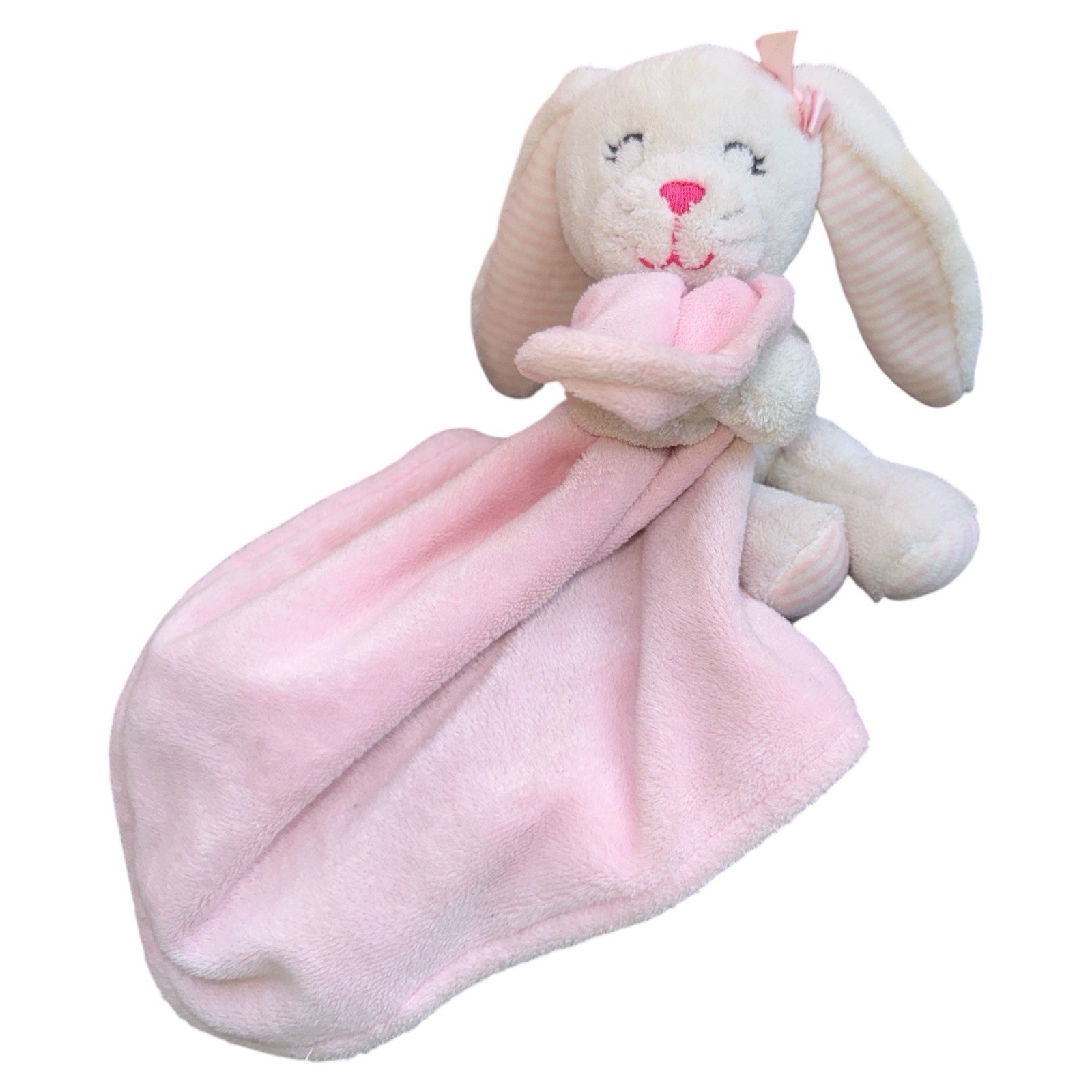 Carter's White Bunny Pink Striped Ears Lovey Security Blanket Rattle Plush