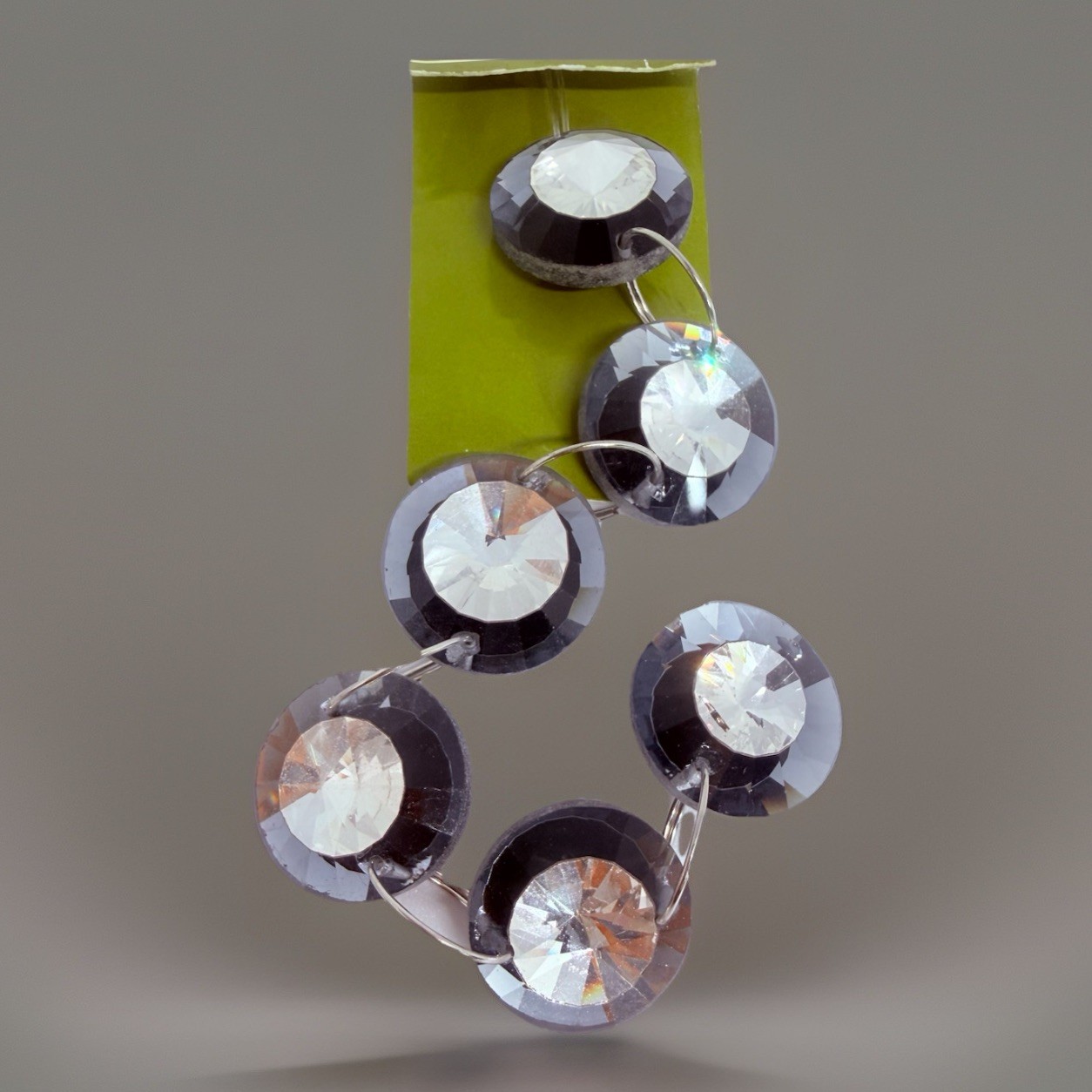 Glass Beads Lentil Black & Crystal Connectors 16mm