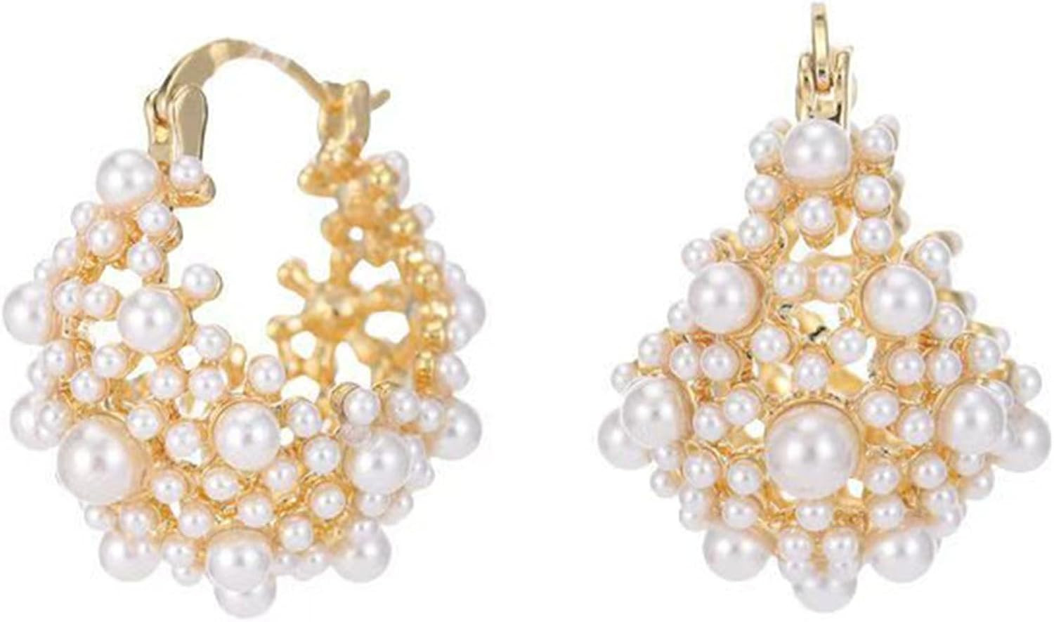 Pearl Chunky Gold Hoop Earrings for Women Trendy Stack Small Pearl Hoop Earrings