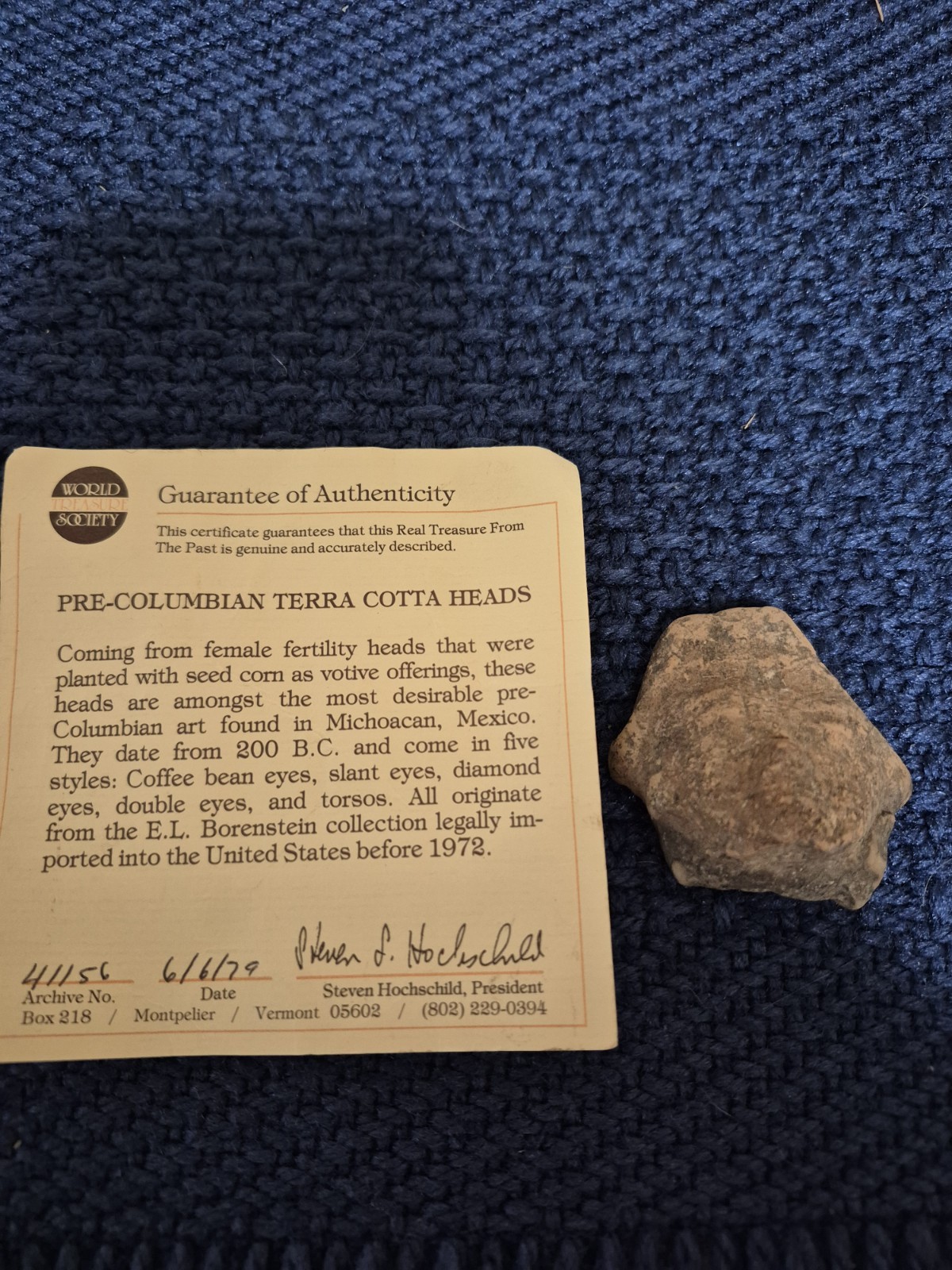 Pre-Columbian Terra Cotta Head Fragment From 200 BC