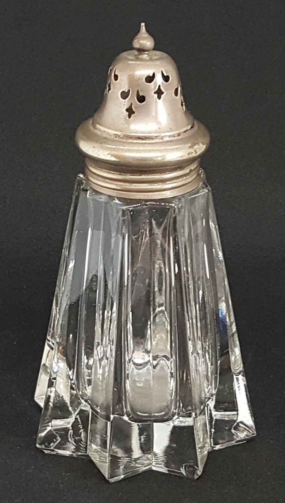 Silver plate clear glass vintage Art Deco antique star base design sugar sifter