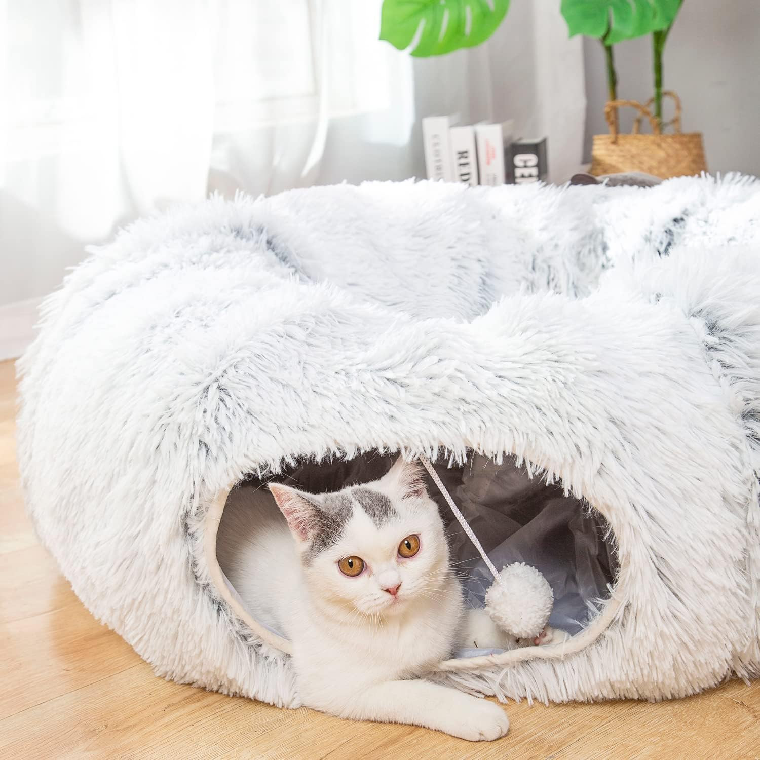 LUCKITTY Warm Fluffy Plush Cat Dog Tunnel Bed under Christmas Tree Big Tube Play
