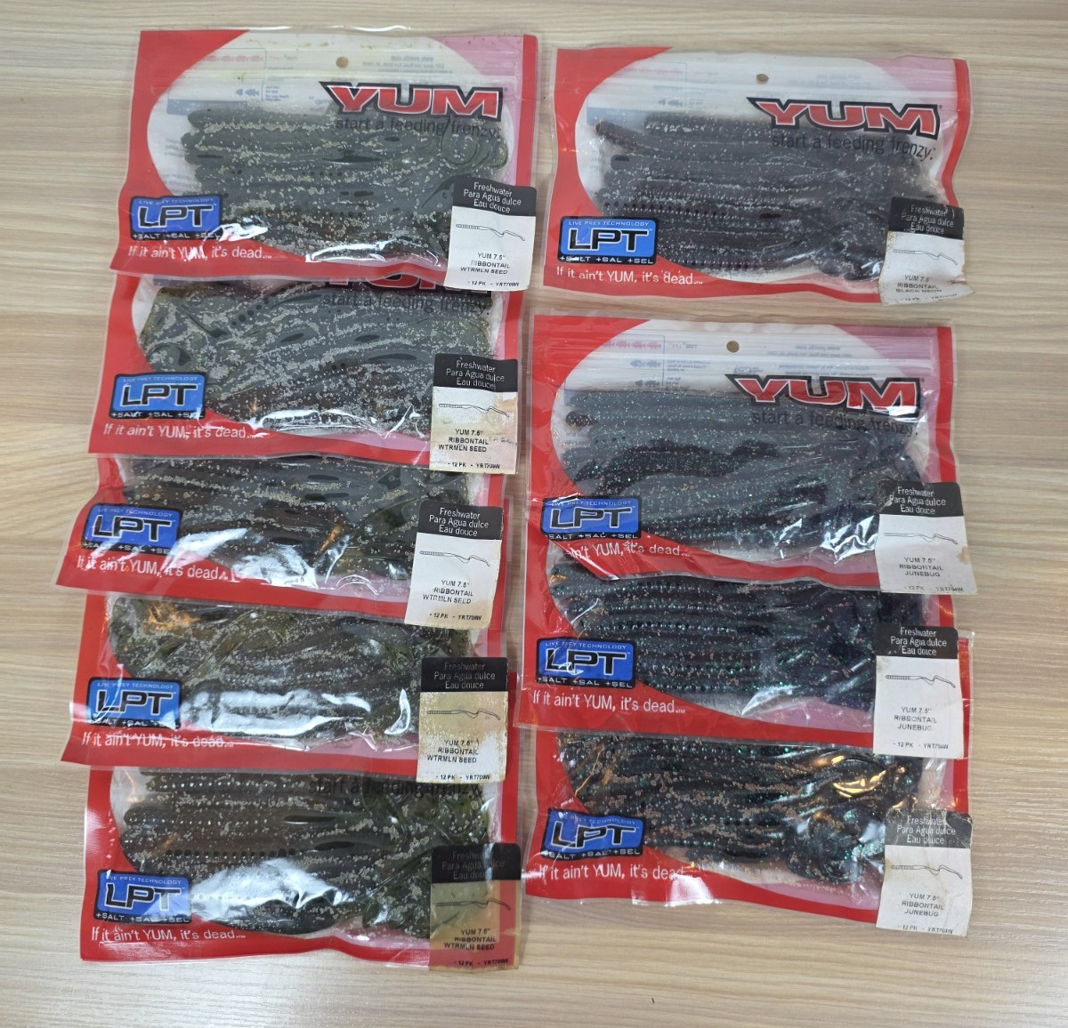 Lot Of 9 Vintage Soft Plastics Worms - Yum Ribbontail
