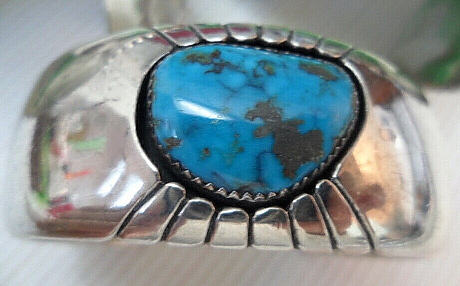 Late/RIP Navajo Gene Jackson Gem MORENCI TURQUOISE STERLING CUFF BRACELET SZ 6.5