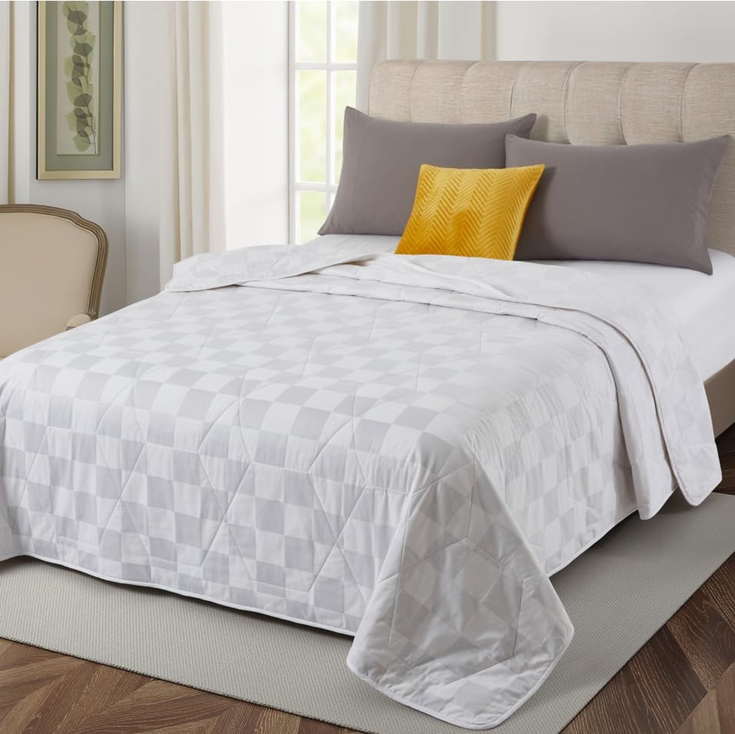 100% Cotton Comforter Queen Size, All Seasons Cotton Filled Blanket, Lightwei...