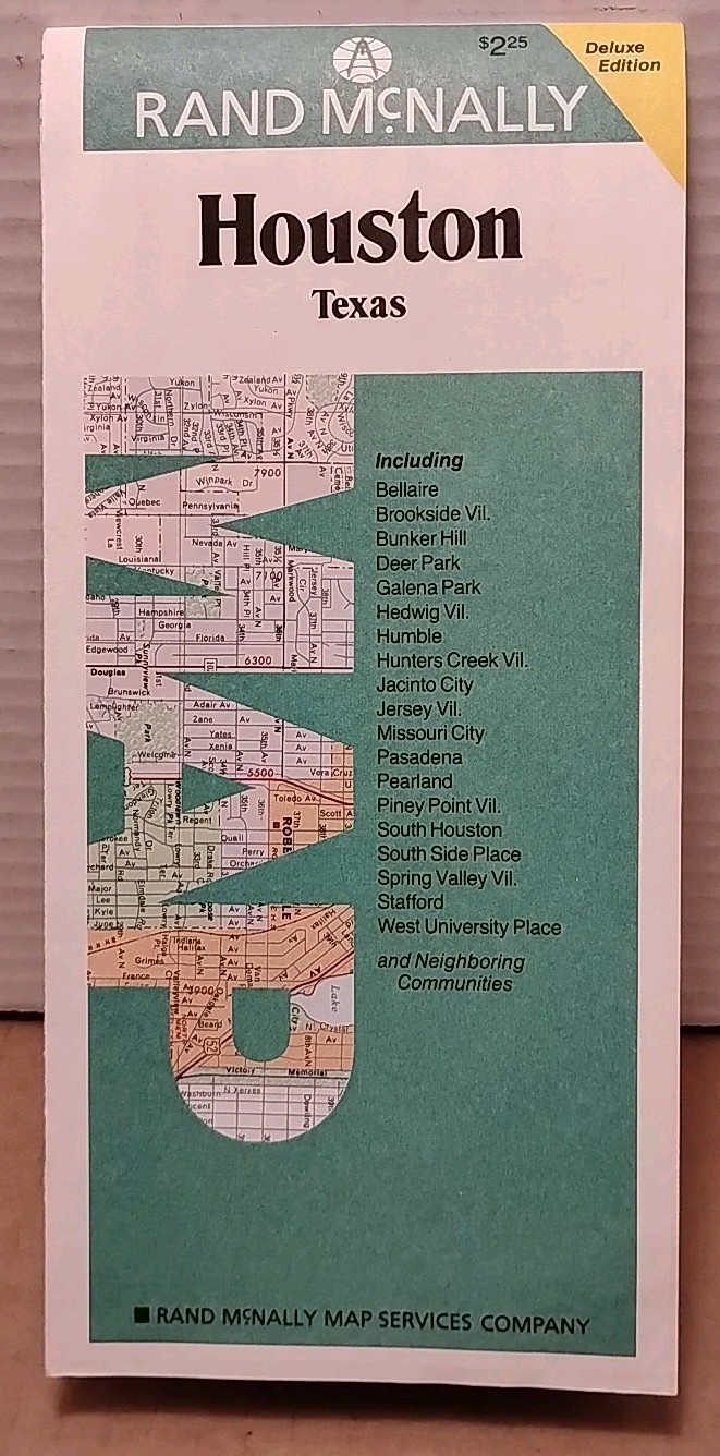 Vintage 1992 HOUSTON TEXAS Rand McNally Paper Map - Full Color Folding Map