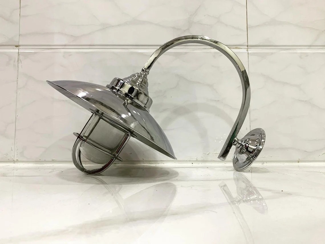 Nautical Antique Swan Neck Aluminum Wall Sconce Light with Shade  Set Of 10