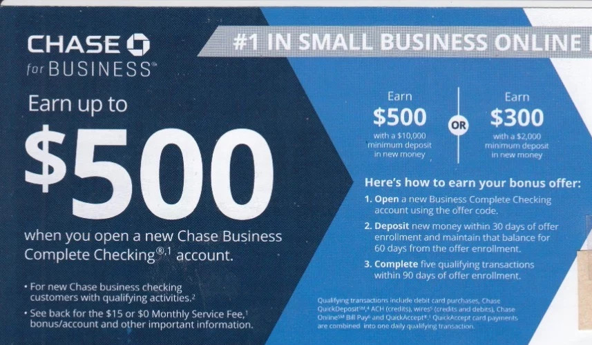 Chase Business Complete Checking Account $500 bonus exp 04/30/26