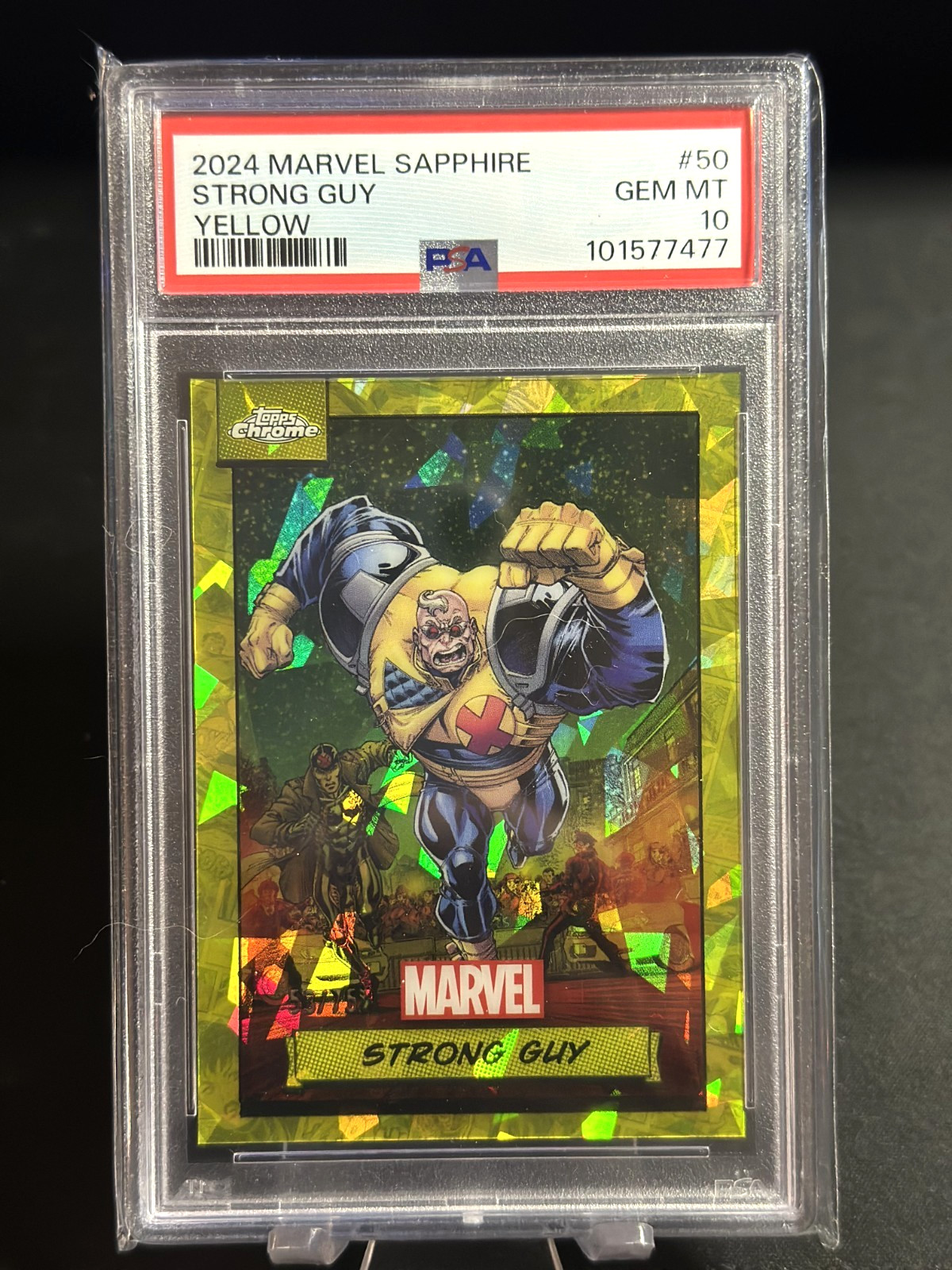 2024 Topps Chrome Sapphire Edition Marvel #50 Strong Guy Yellow Sapphire PSA 10