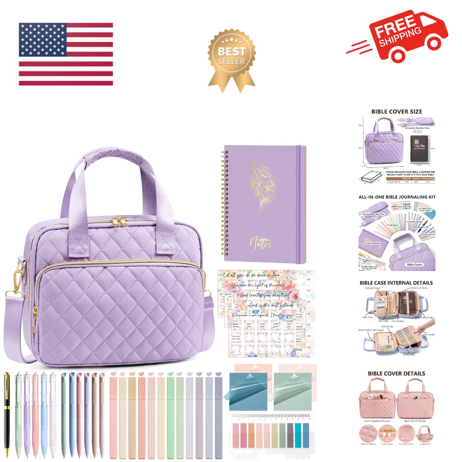 Bible Cover Case for Women, Large Bible Bag Bible Study Supplies Accessories ...