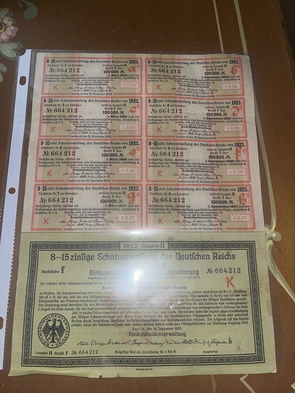 ***** (25) 1923 German Treasury Bonds - 100,000 Marks with coupons