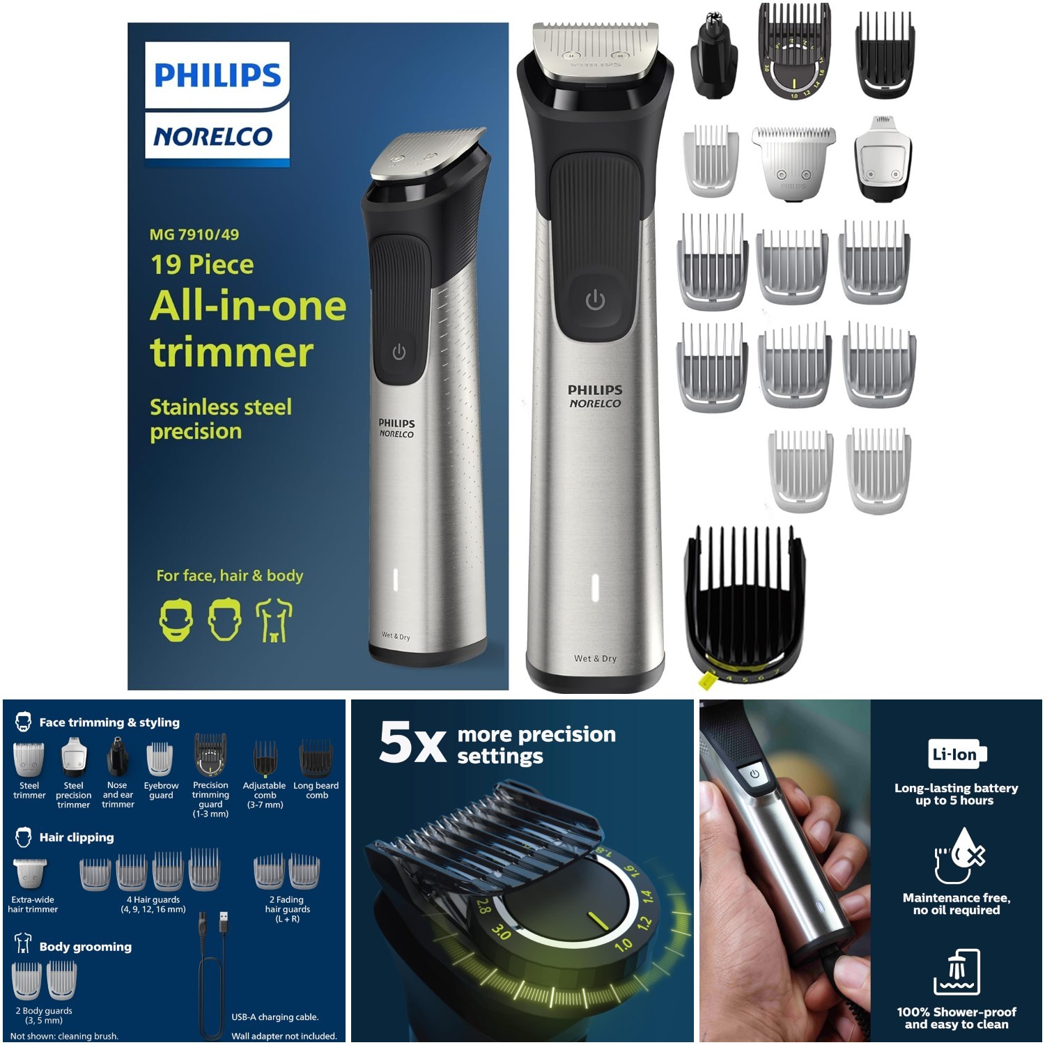 19-Piece Men's Trimmer Beard Clipper Kit All-In-One Hair Body Face MG7910/49