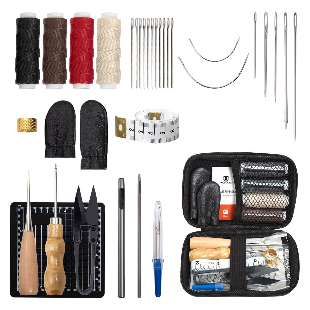 34 Pcs Shoe Repair Sewing Kit, Leather Working Tools Sewing Sets for Watchban...