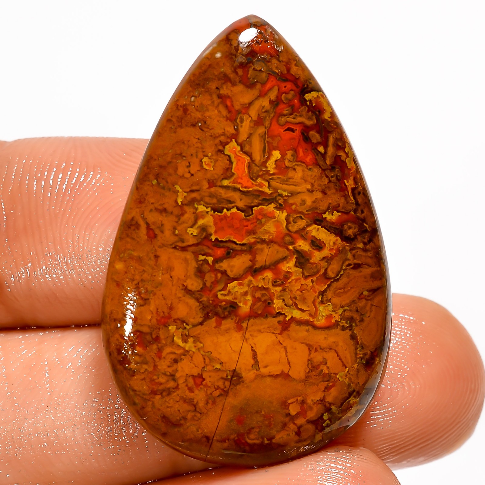 100% Natural Seam Agate Pear Shape Cabochon Gemstone 34.5 Ct 33X21X5 mm EE-53598