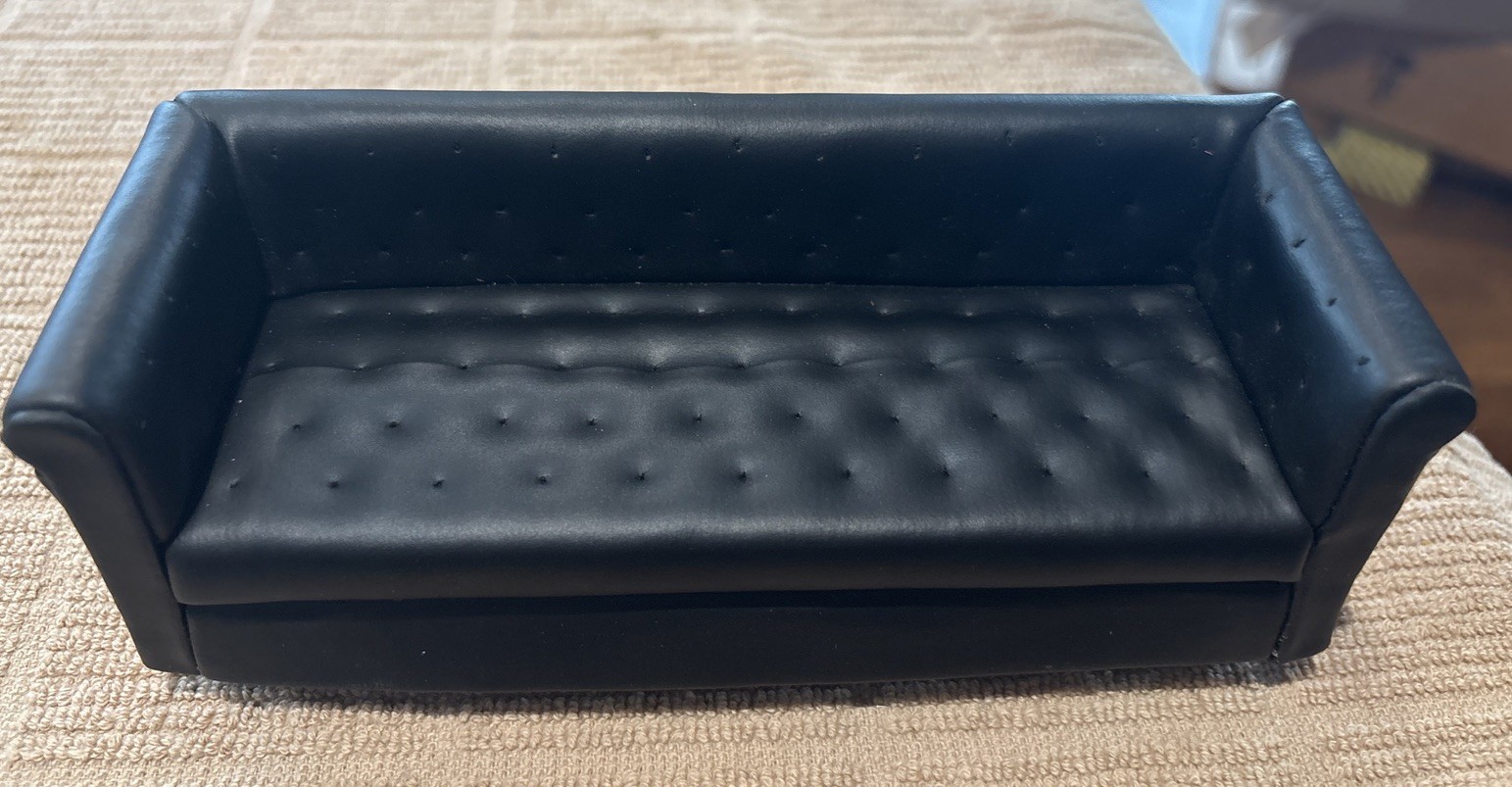 Dollhouse Black  Leather Sofa 1:12 Chesterfield Miniature NEW Vintage 