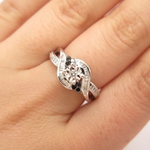 Round Cut Lab Created Diamond & Black Onyx 14K White Gold Finish Engagement Ring