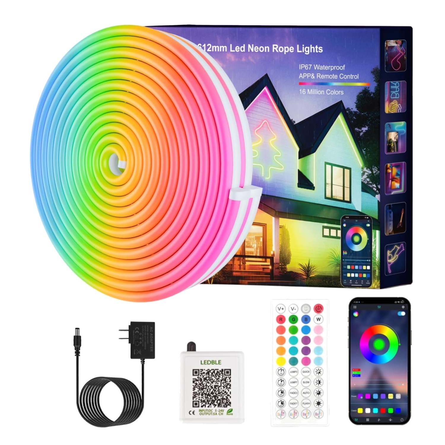 100Ft LED Neon Rope Lights with App Control, Waterproof for Indoor/Outdoor Decor