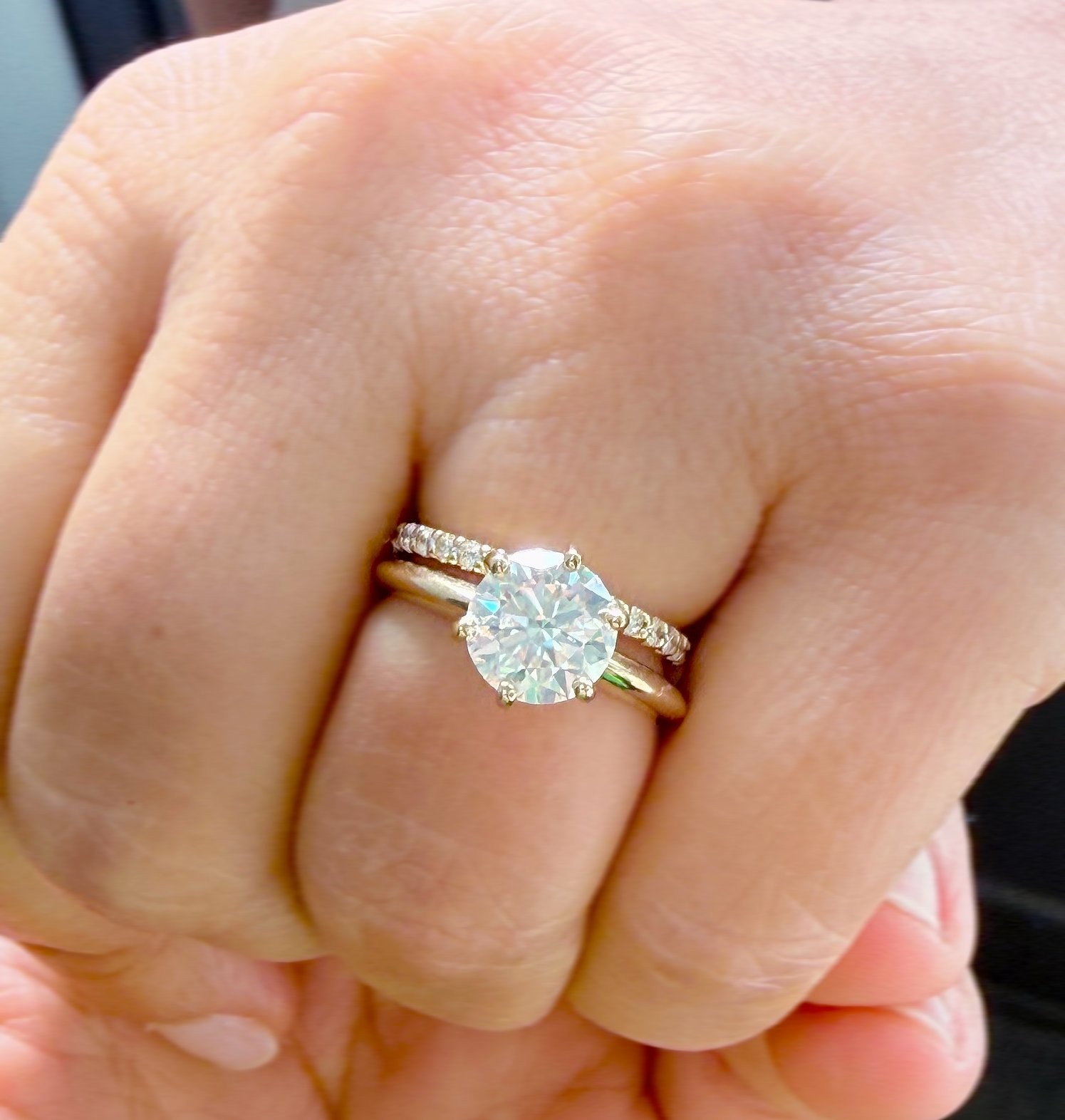 Round Cut Moissanite Engagement Ring And Band 14k Solid Yellow Gold 2.20ct