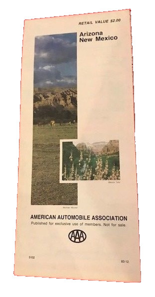Vintage 1983 AAA Arizona New Mexico Highway Road Map Authentic Road Trip JK1
