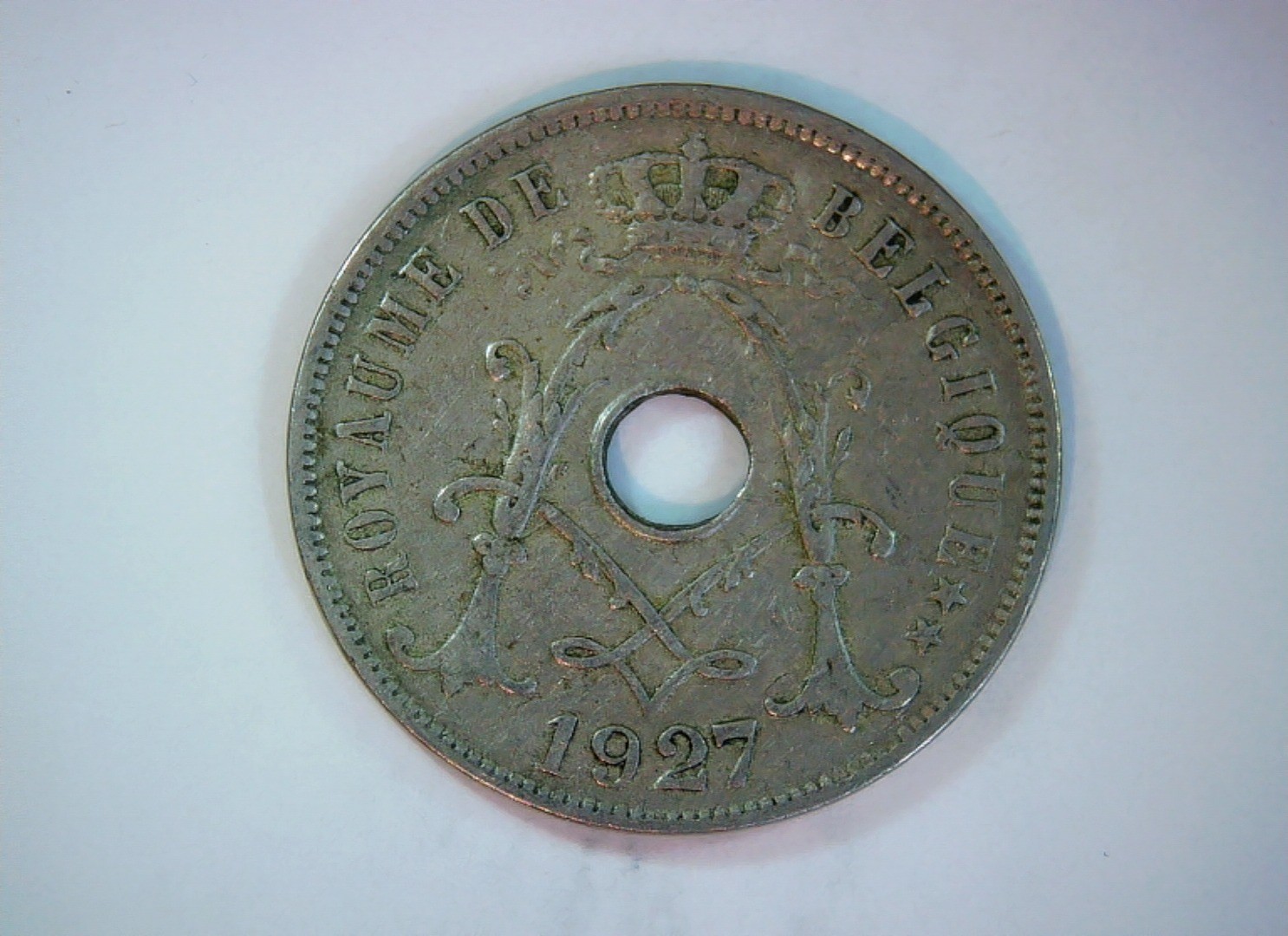 Belgium 1927 25 Centimes Belgium 25 Centimes (holed type) Coin