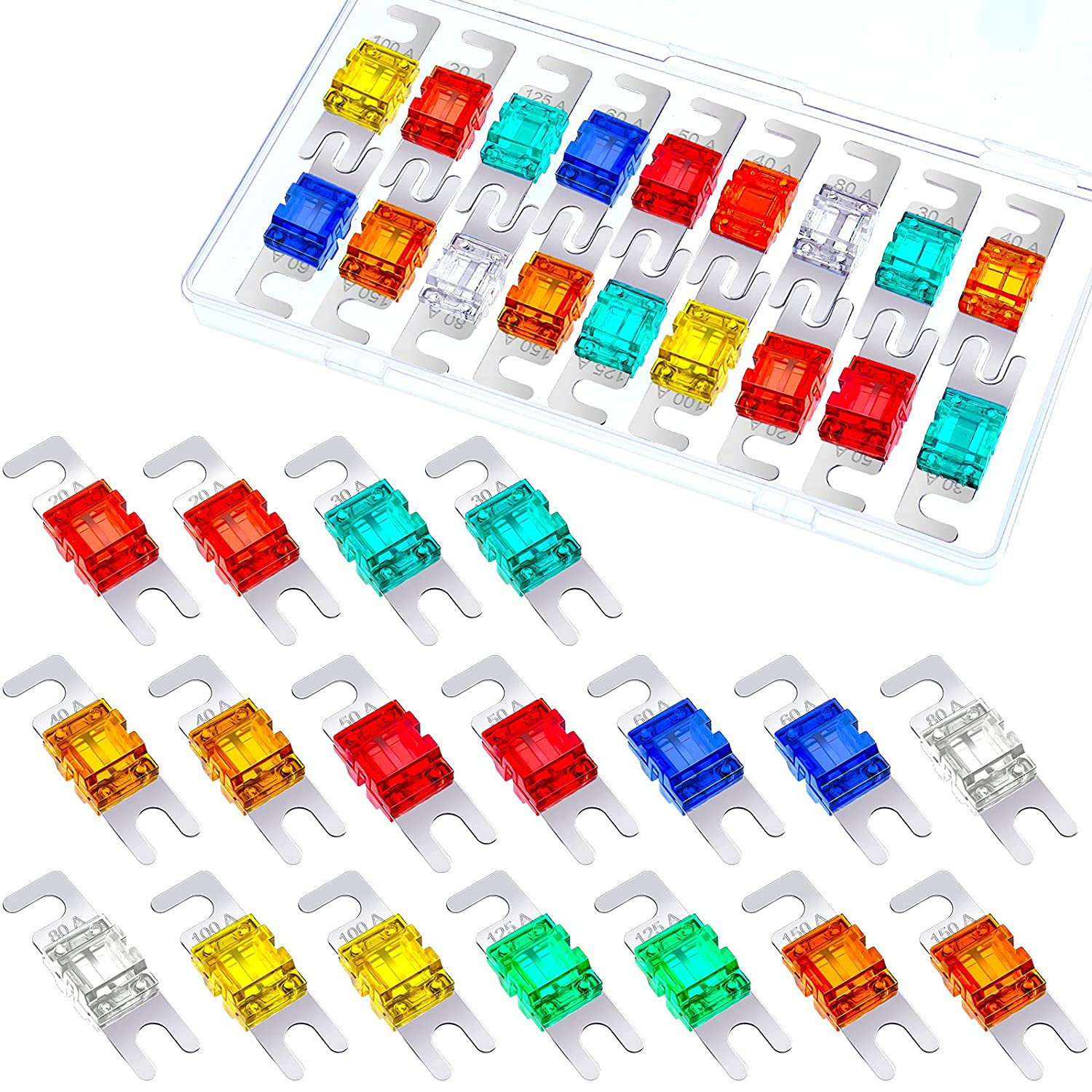 18 Pcs Mini ANL Fuse Plated Pack Car Audio Fuses Holder Kit for Automotive Marin