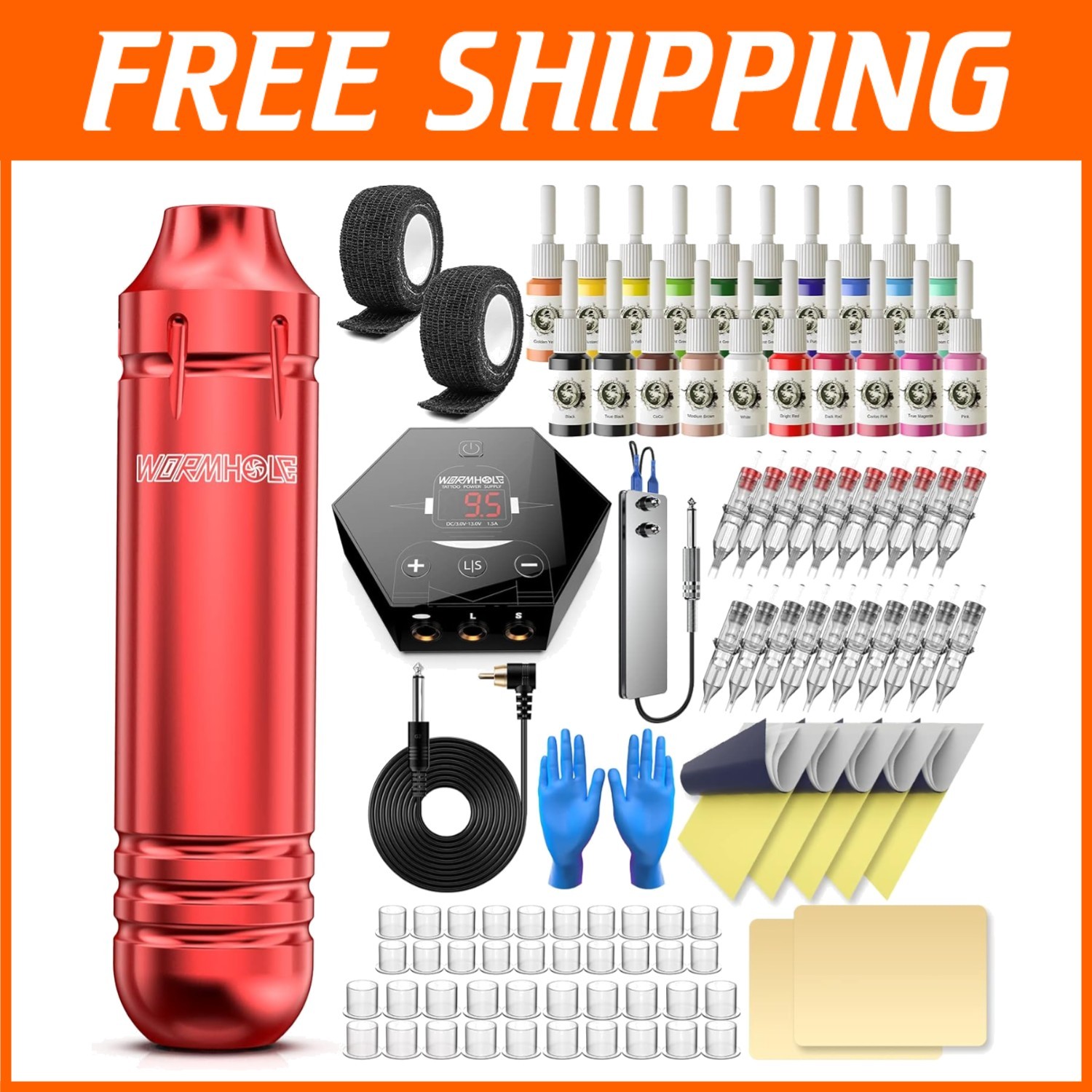 Ergonomic Tattoo Machine Kit with 20 Color Inks