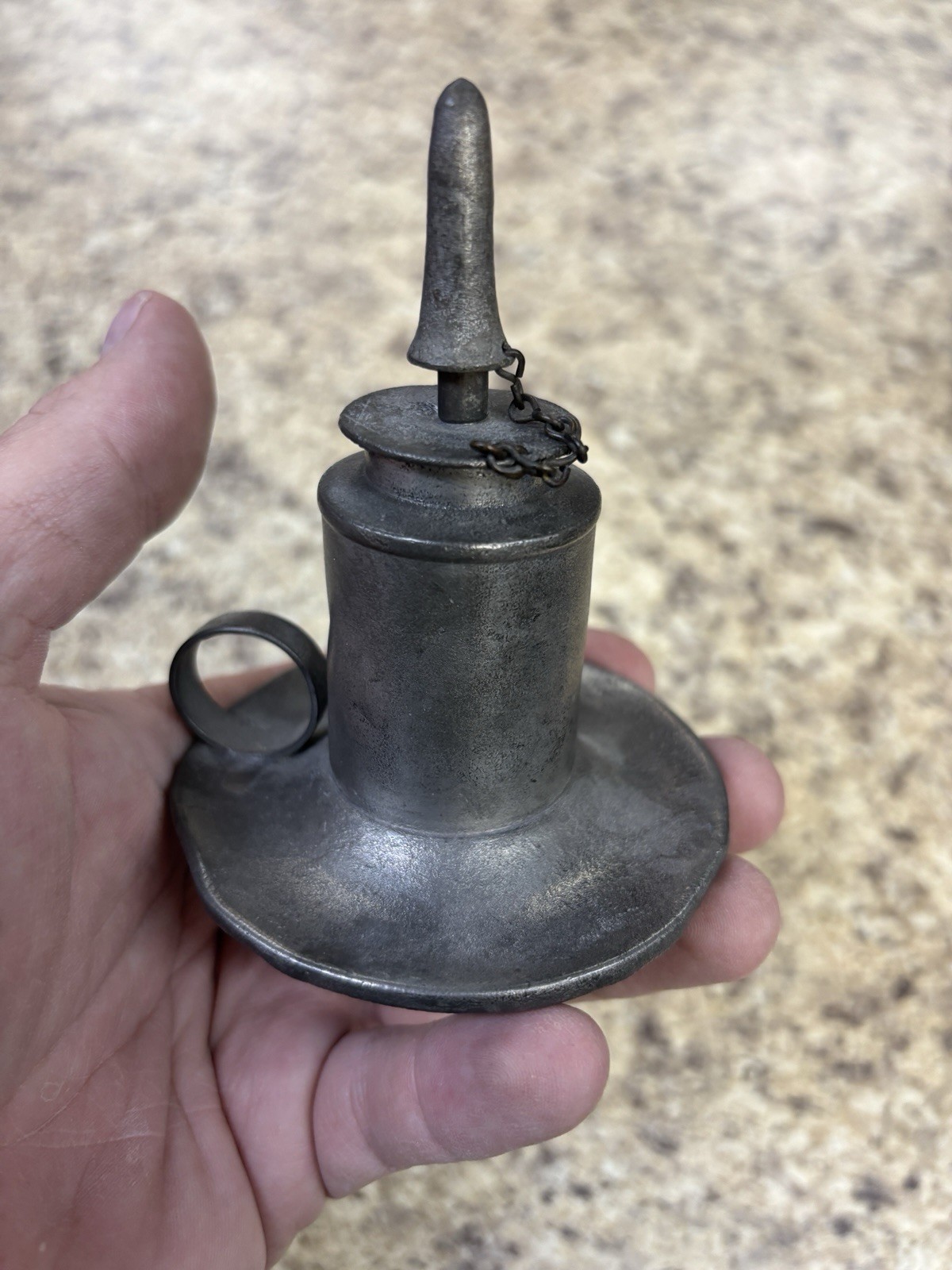 Antique 19th c pewter whale oil night light lamp 3.5 in 18th/19thc original