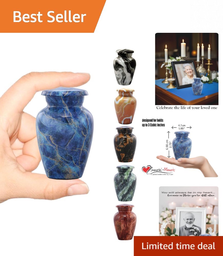 Portable Blue Marble Cremation Urn – Complete with Funnel & Velvet Bag