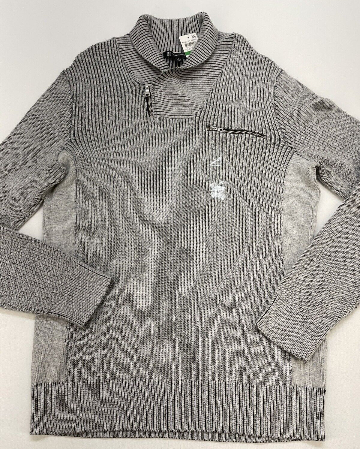 International Concepts V Zip Neck Pullover Sweater Women L Gray Heather NWT $59