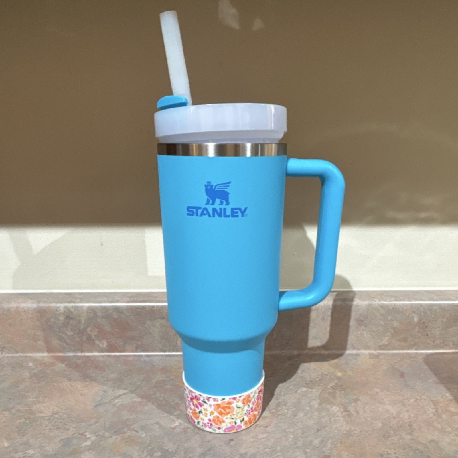 Stanley 40 oz Blue Stainless Steel Tumbler With Handle, Straw, Lid