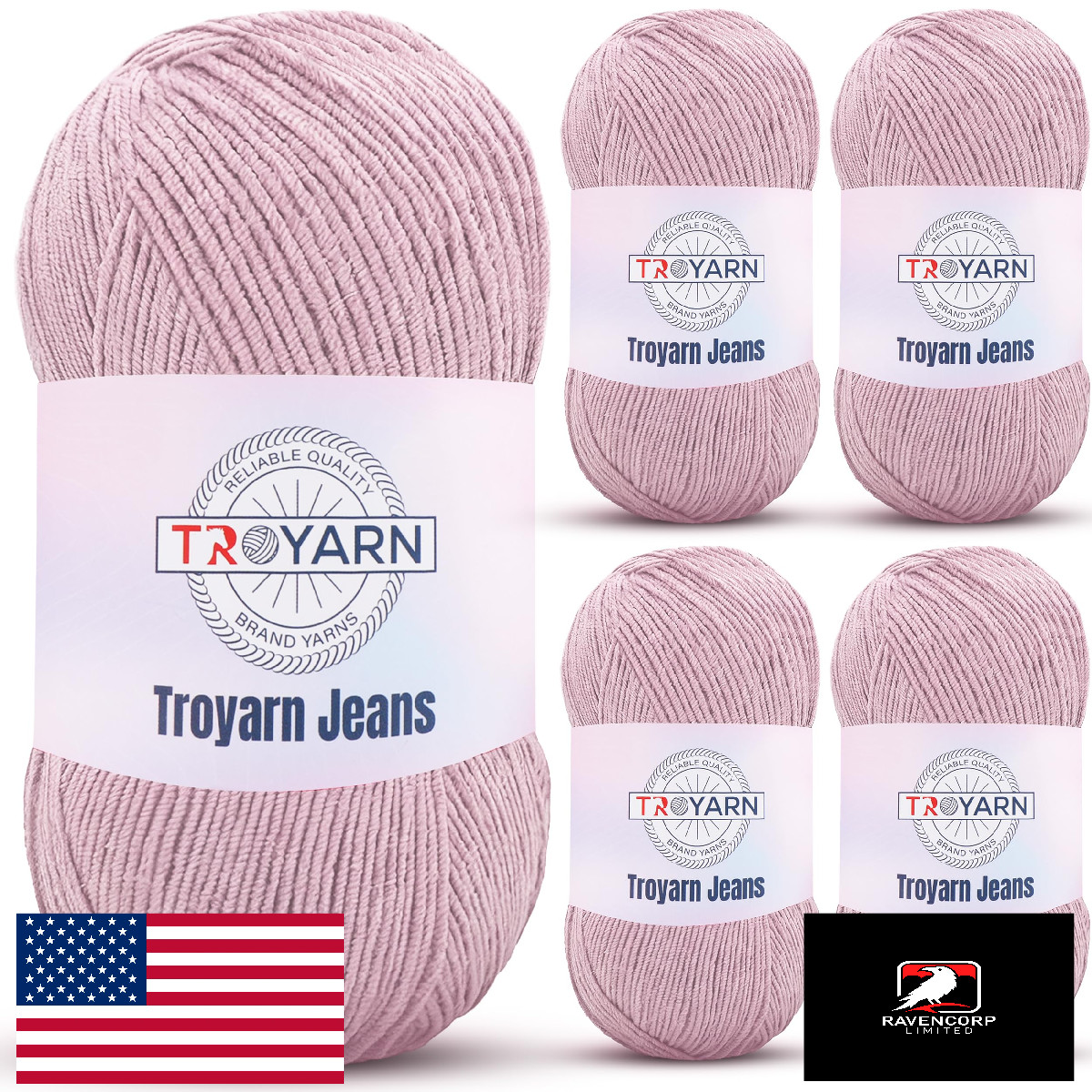TROYARN Crochet Yarn 5 Skein - Cotton/Acrylic - Light Pink - Fine/Sport Weight