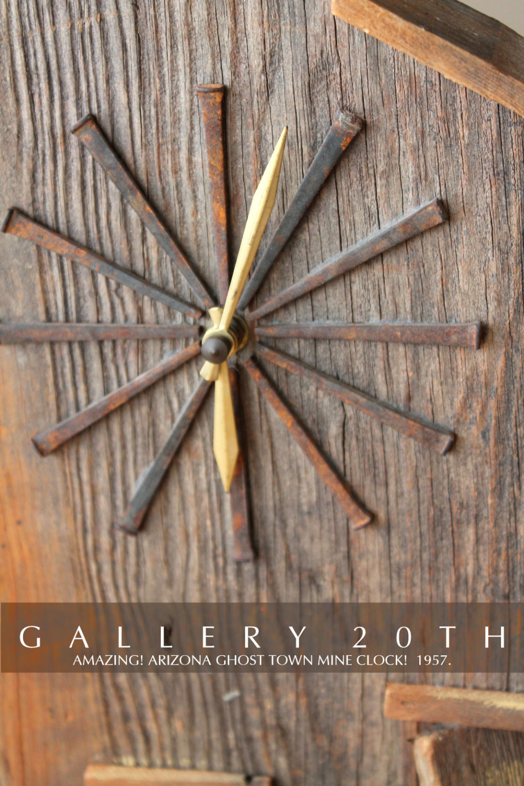 VTG ARIZONA MID CENTURY GOLD MINE CLOCK! ATOMIC 50'S 60'S WOOD WILD WEST COWBOY 