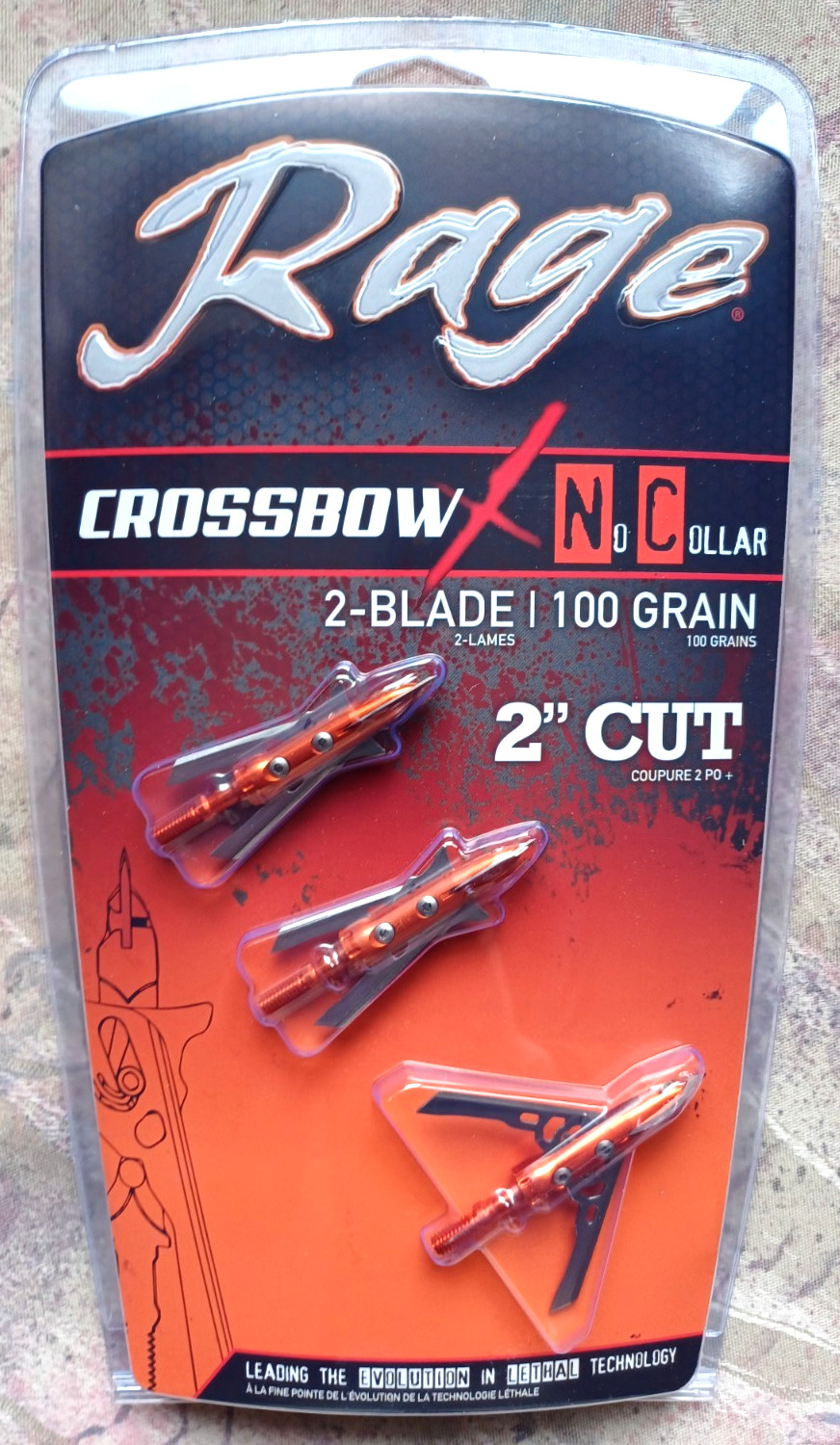 Rage Crossbow X NC 2-Blade 100 Grain Broadhead Orange Silver for Crossbow NEW