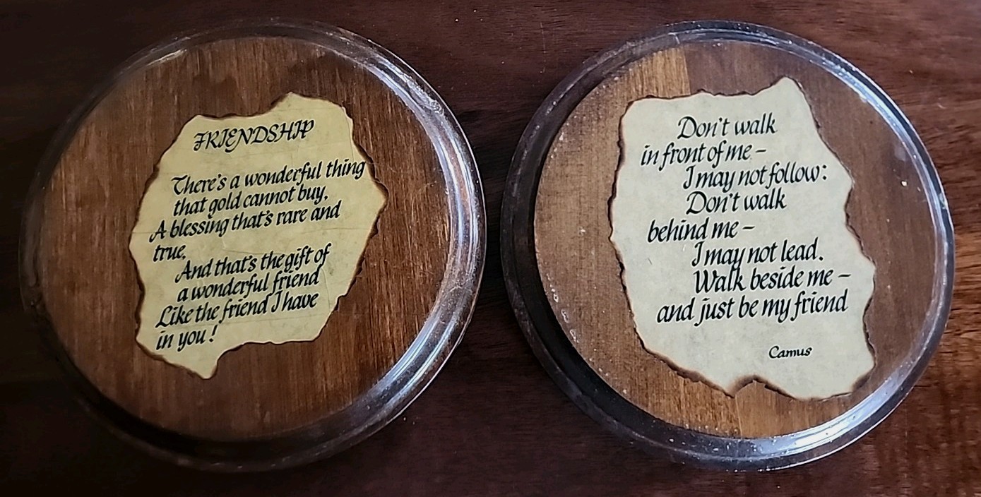 Old Wooden Decorative Plaques.......Round With Words ....Vintage