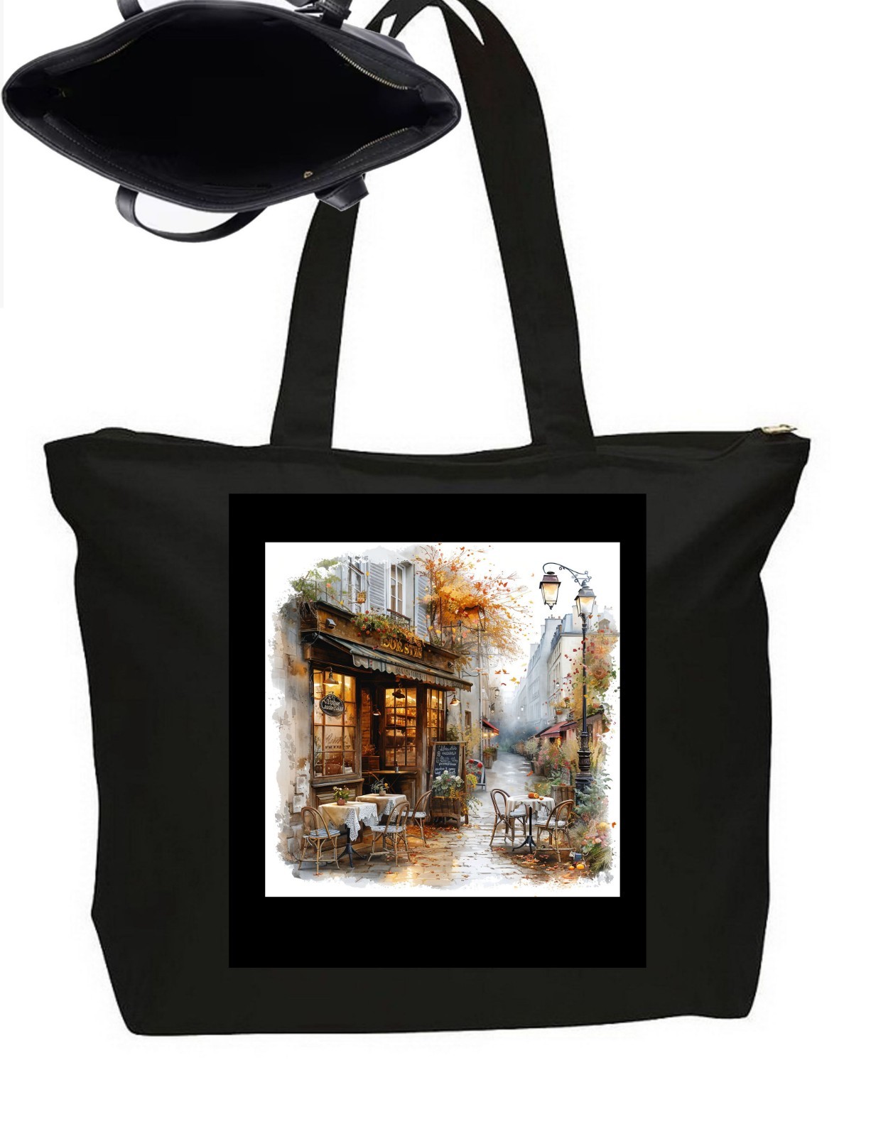 Streets Of Paris Tote Bag Heavy Duty Zipper Closure Travel Poster Art 20" Wide