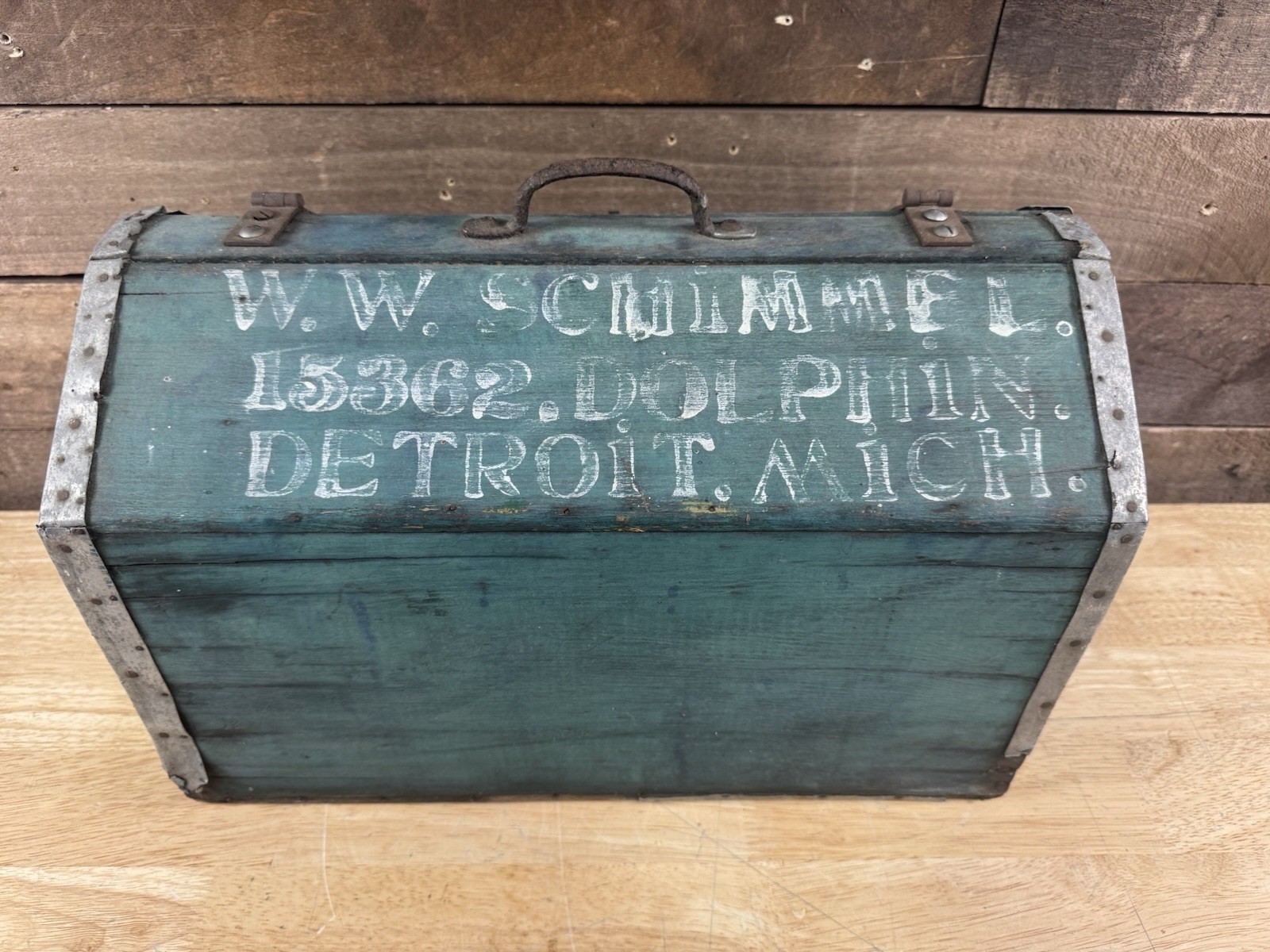 Antique Primitive Hand Made Toolbox Carrier W.W. Schimmel Detroit Michigan