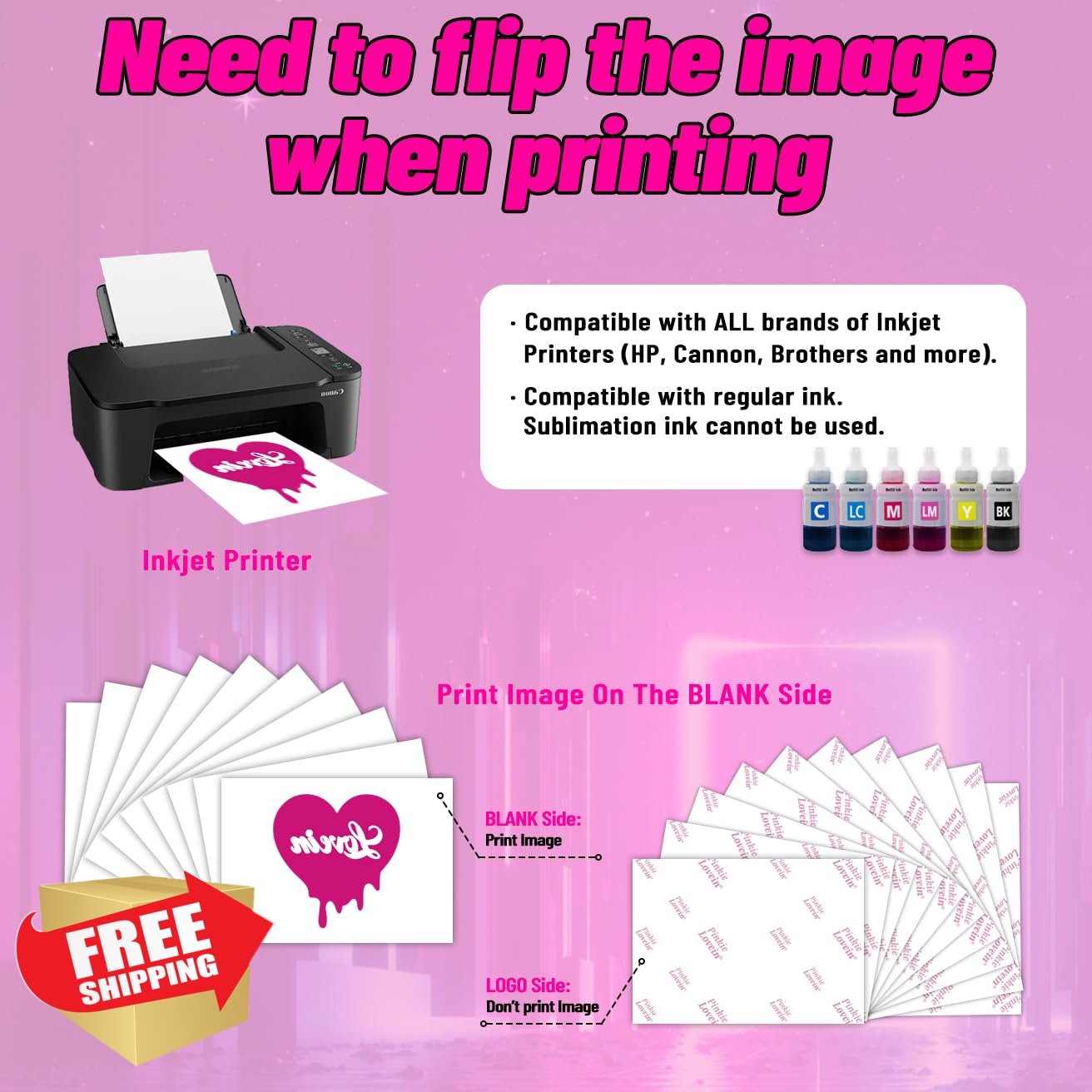 Lovein Pinkie 8.5x11 Inkjet Heat Transfer Paper White Fabric