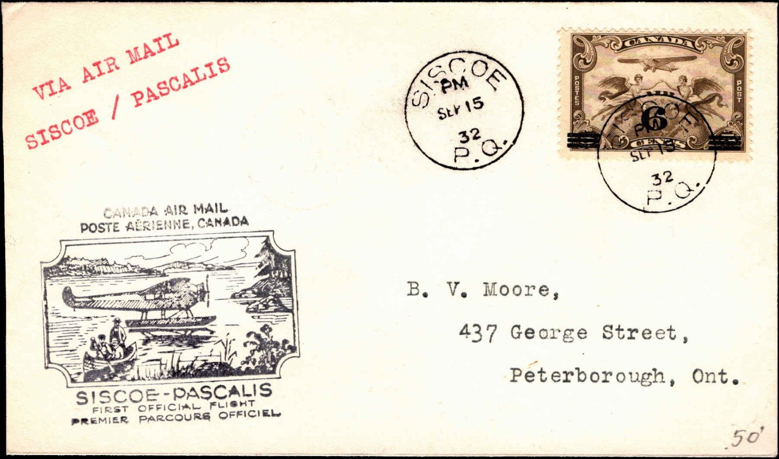 1932 Canada First Official Flight Siscoe–Pascalis Ontario Airmail Cover