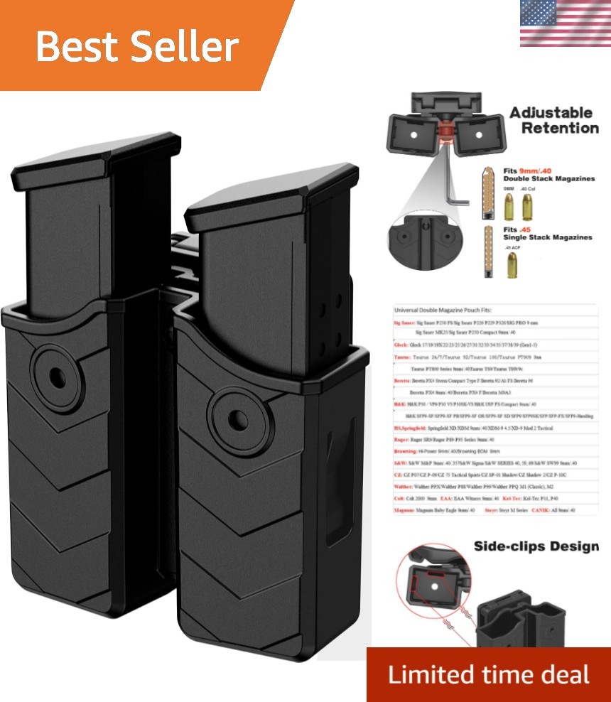 Universal Double Magazine Holster for 9mm/.40/.45 - Adjustable Retention & Cant