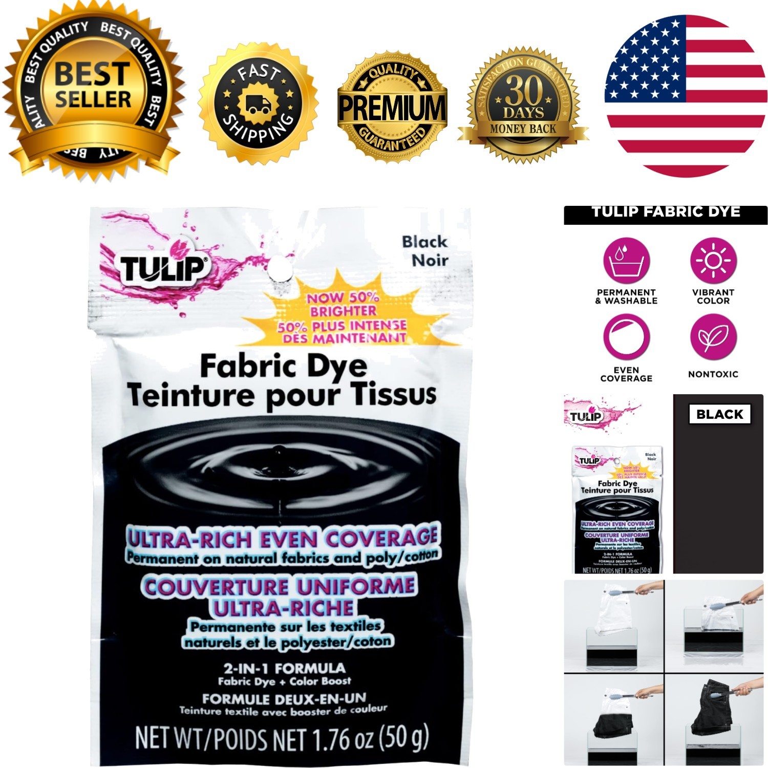 Mixable Permanent Fabric Dye Powder - Long-Lasting Black Color for DIY Projects