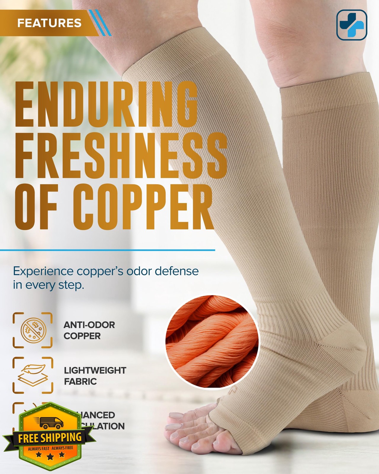 Doctor's Select 3 Pairs Copper Toeless Compression Socks 20-30 mmHg Knee High